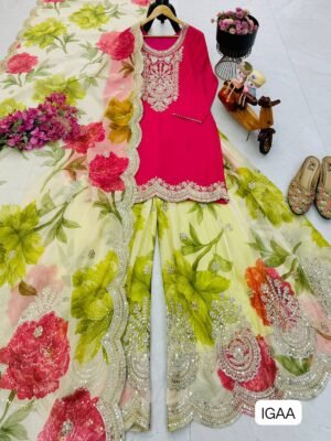 Alternative view of AK-Series New Designer Party Top Pallazo & Dupatta Set