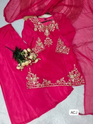 Alternative view of Featuring Lilac New Party wear Top With Palazzo And Dupatta Set which is beautifully nack with decorated with and heavy Embroidery Sequence Work