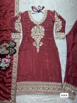 Alternative view of Pure Heavy Chinnon Silk With Heavy Embroidery Coding Sequence Work With Full Embroidery Sleeve