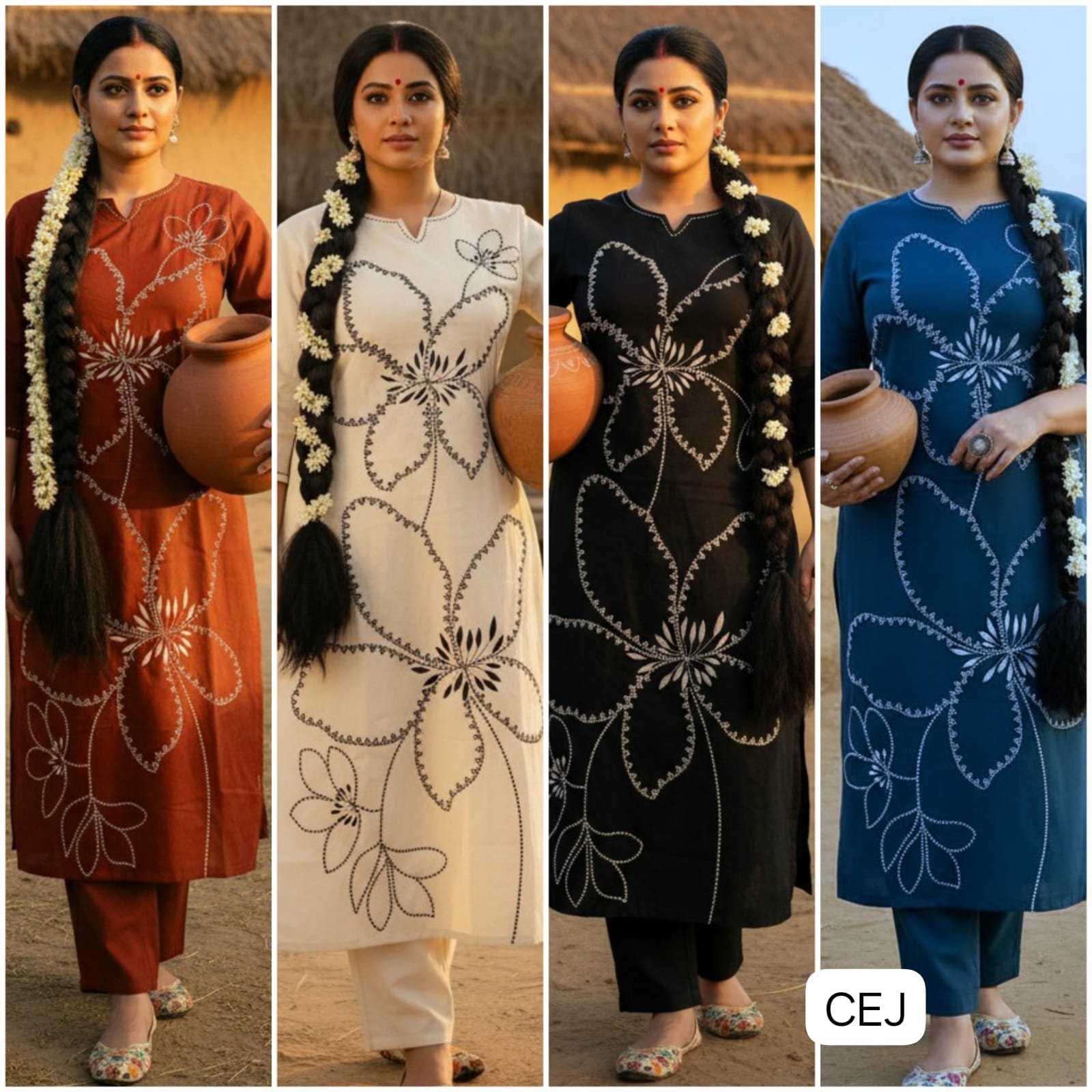 Featuring Beautiful Suit Sets in Soft Tesla Slub Top With Pant, it is beautifully decorated with Thread work desgins - Image 5