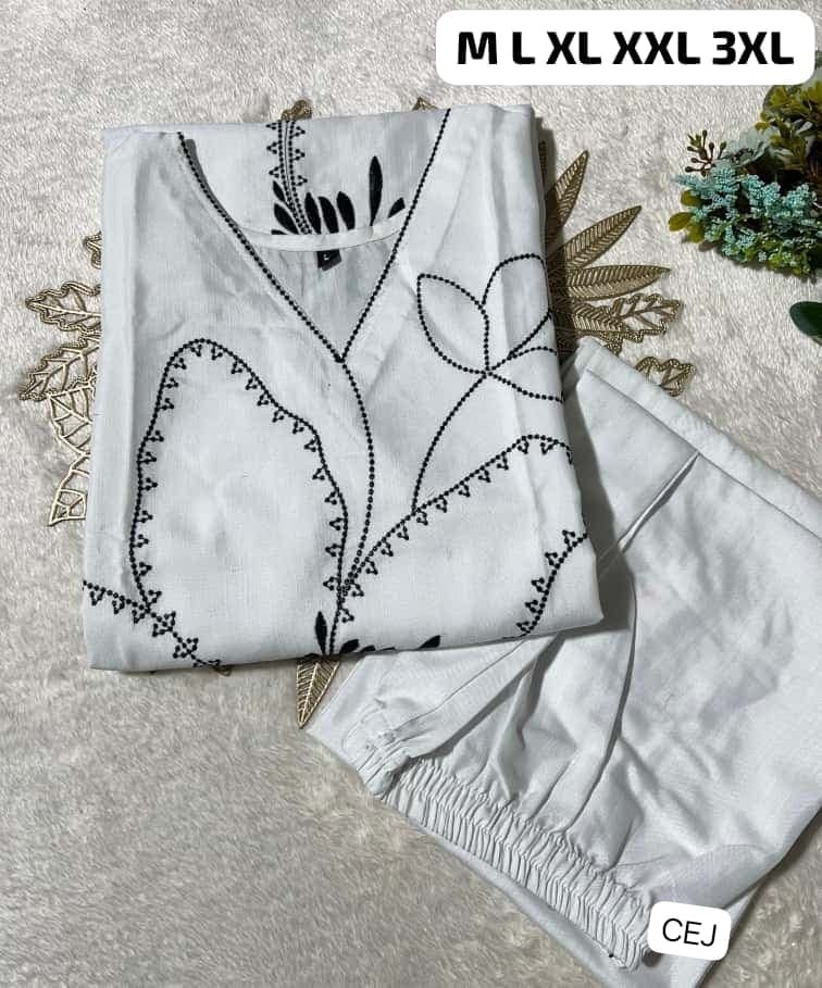 Featuring Beautiful Suit Sets in Soft Tesla Slub Top With Pant, it is beautifully decorated with Thread work desgins - Image 3