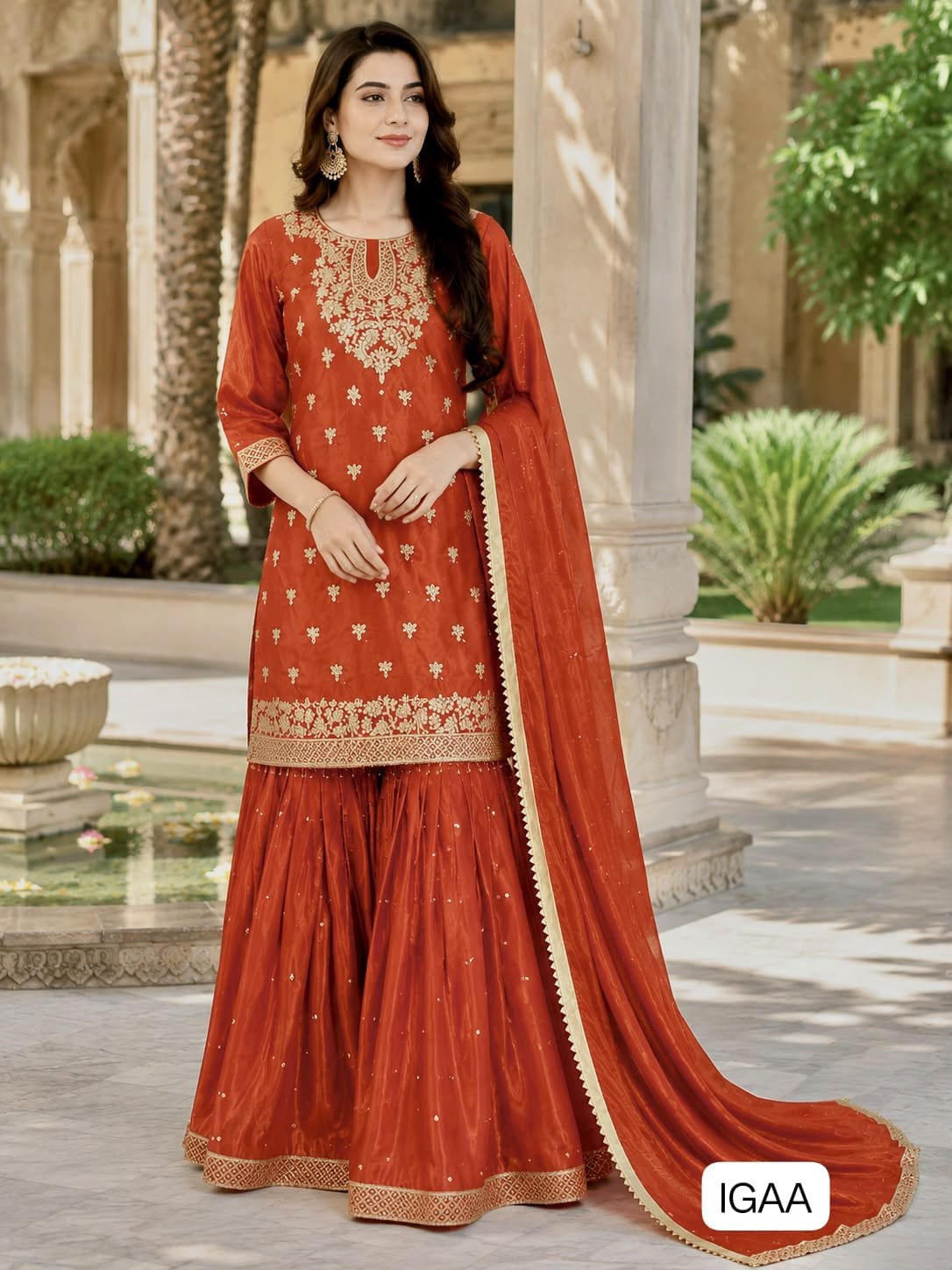 PRESENTING 3 PIECE STYLISH TOP, SHARARA AND DUPATTA WITH BEAUTIFUL EMBROIDERY SEQUENCE WORK - Image 3