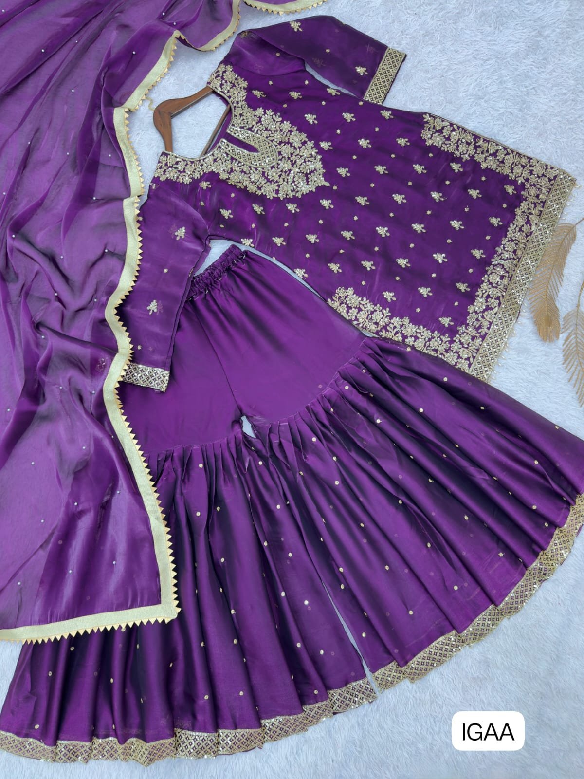 PRESENTING 3 PIECE STYLISH TOP, SHARARA AND DUPATTA WITH BEAUTIFUL EMBROIDERY SEQUENCE WORK - Image 2