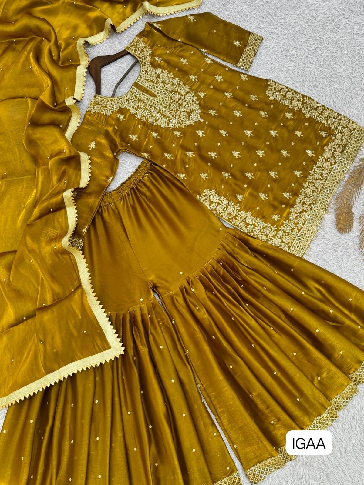 PRESENTING 3 PIECE STYLISH TOP, SHARARA AND DUPATTA WITH BEAUTIFUL EMBROIDERY SEQUENCE WORK - Image 5