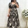 This Dress made from muslin cotton fabric with Print Work and stylish 2 Layer Pattern