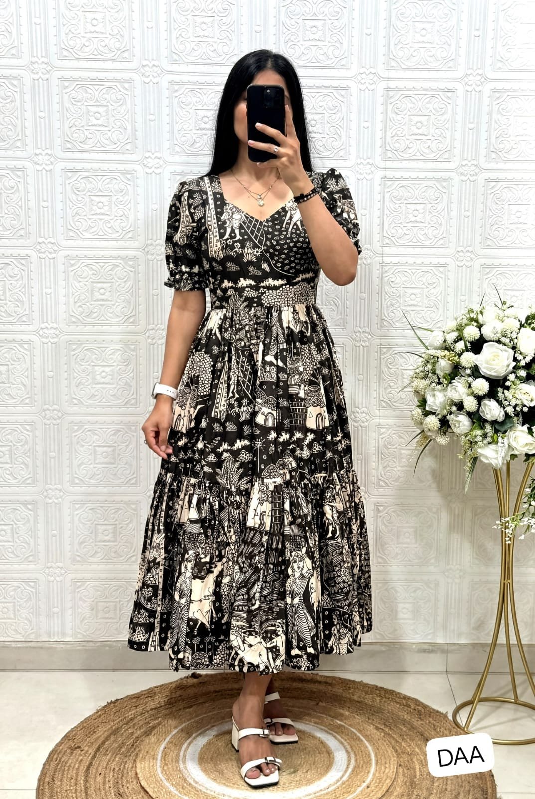 This Dress made from muslin cotton fabric with Print Work and stylish 2 Layer Pattern