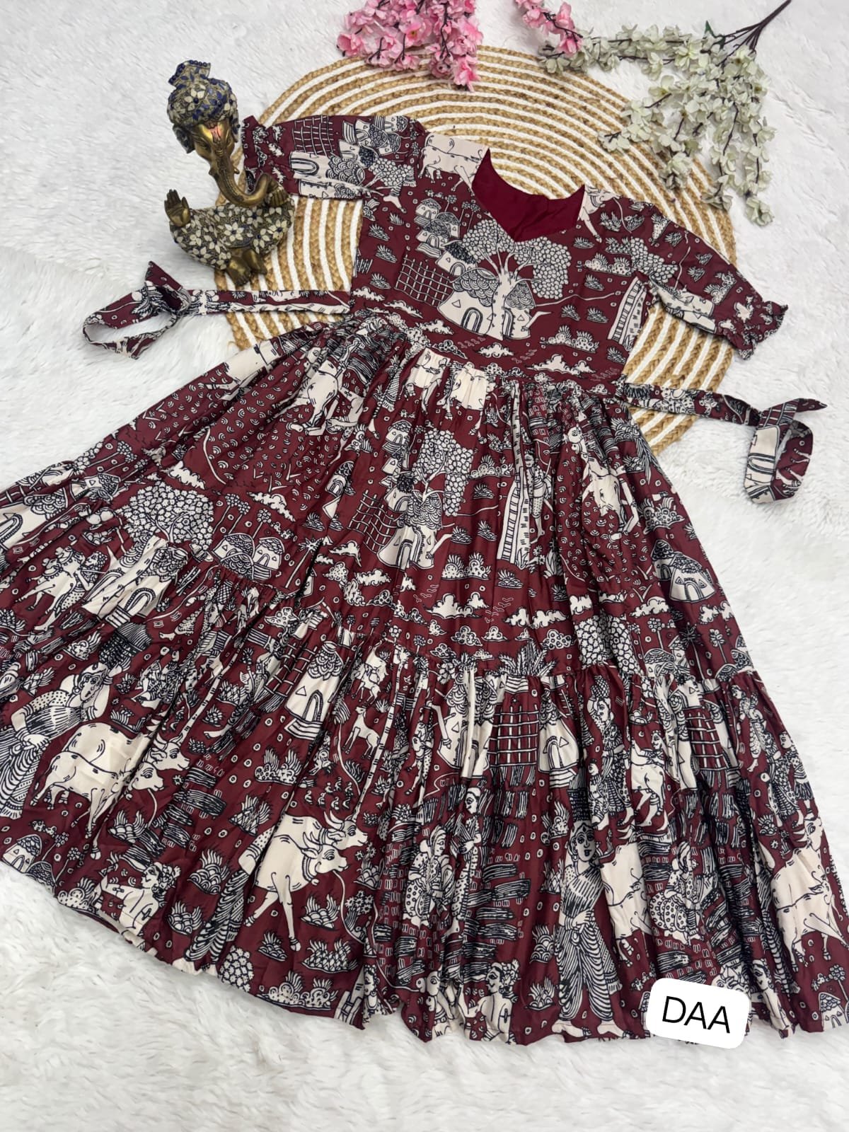 This Dress made from muslin cotton fabric with Print Work and stylish 2 Layer Pattern - Image 6