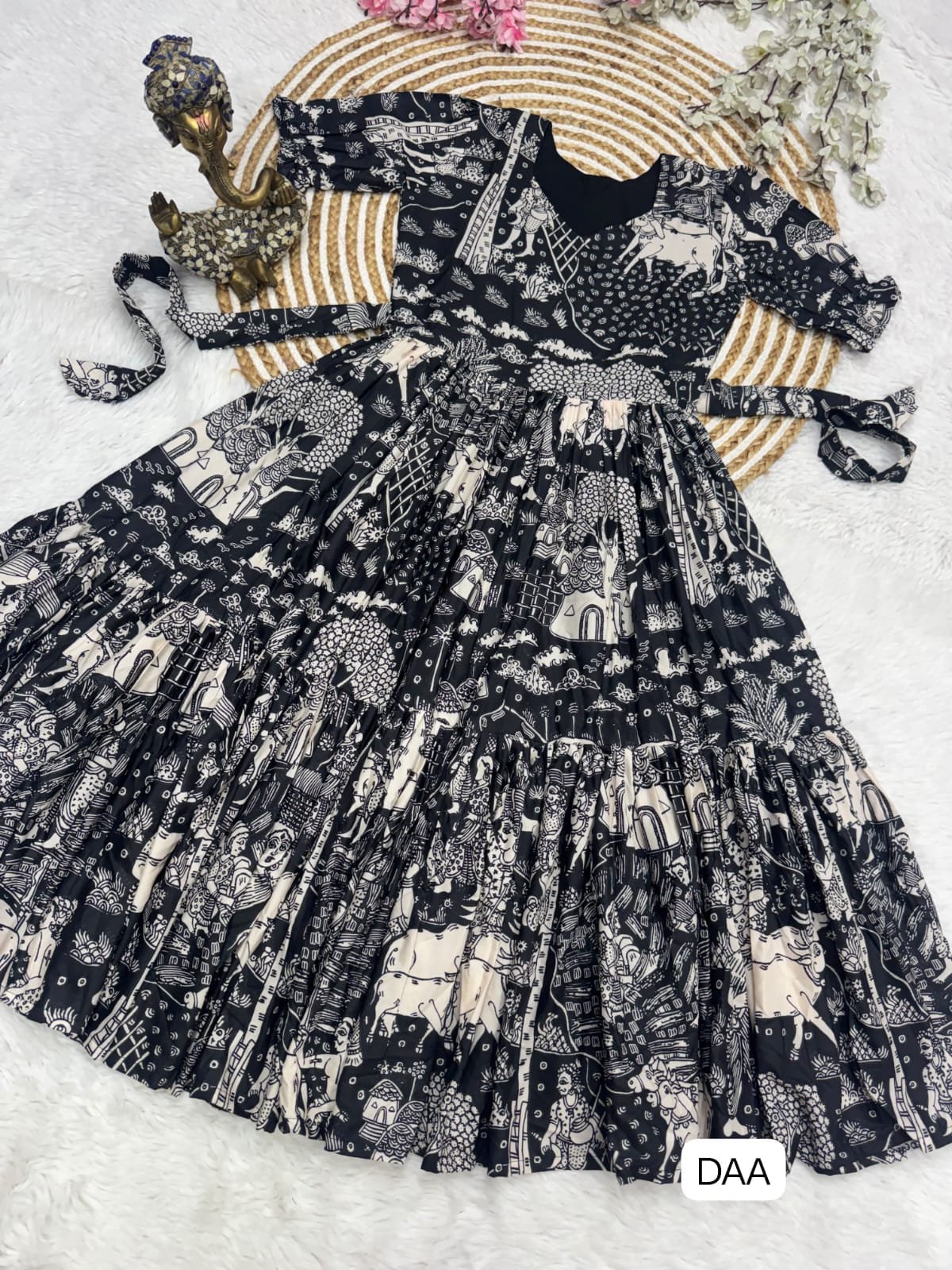 This Dress made from muslin cotton fabric with Print Work and stylish 2 Layer Pattern - Image 2