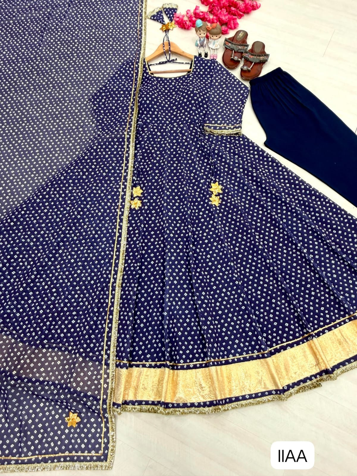 Launching New Party Wear Look Heavy Bandhej Print Faux Georgette Gown,Dupatta & Bottom Set