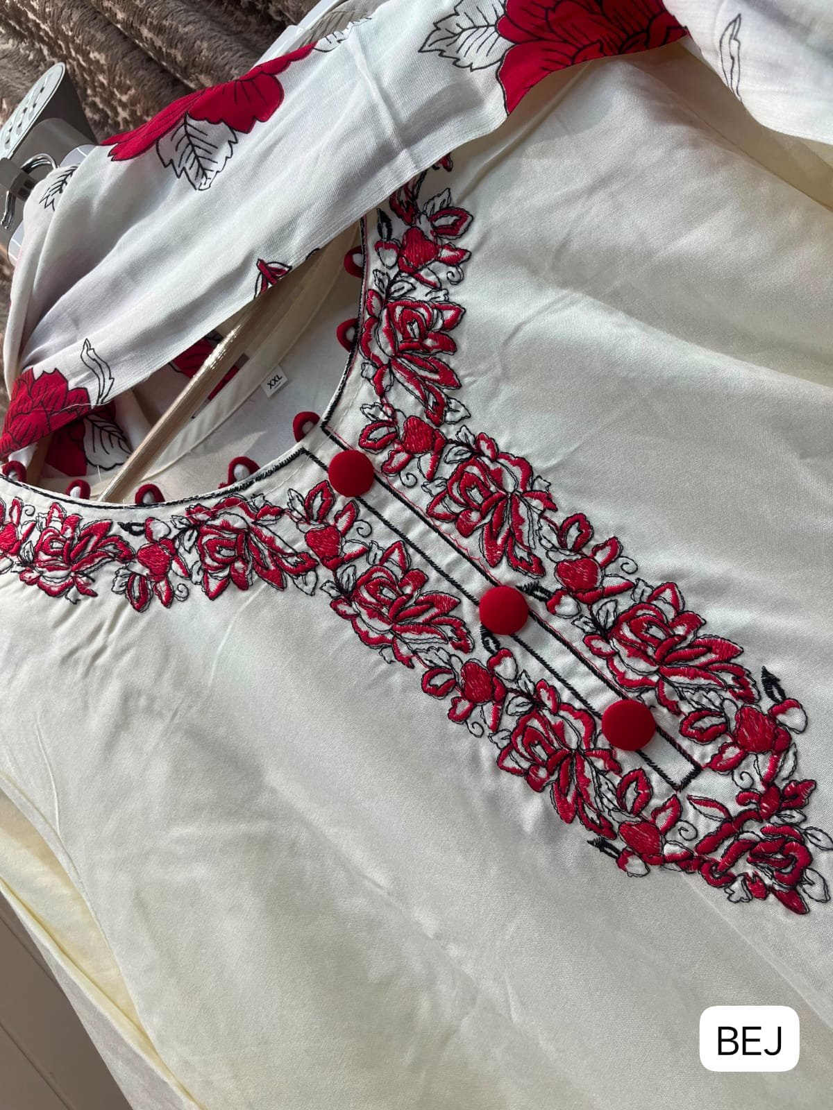 FULL STITCHED REYON TOP WITH EMBROIDERY NECK AND APPLIQUE CUTWORK IN DAMAN WITH FANCY SLEEVES - Image 2