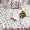 Premium  Cotton 60.60 Anarkali chikankari Kurti with Mirror Embroidery Work on neck and sleeves , heavy lace work on Pant with printed Malmal dupatta 