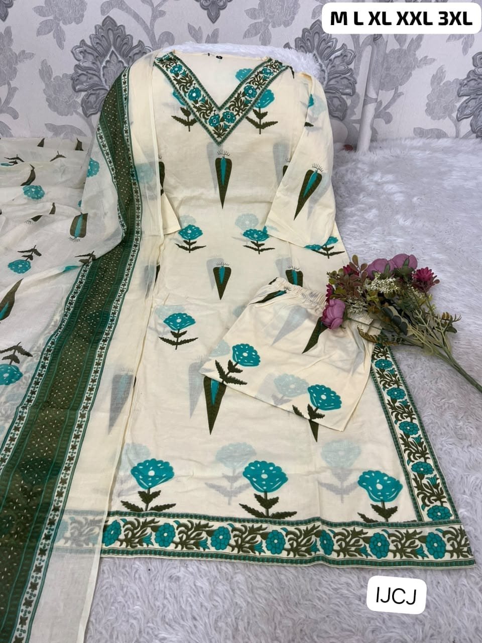 Step into timeless elegance with this exquisite designed to make you stand out at any festive or celebratory occasion. The aline kurti set with dupatta features a graceful flare that flows beautifully, The intricate detailing on the yoke adds a touch of traditional charm, - Image 3
