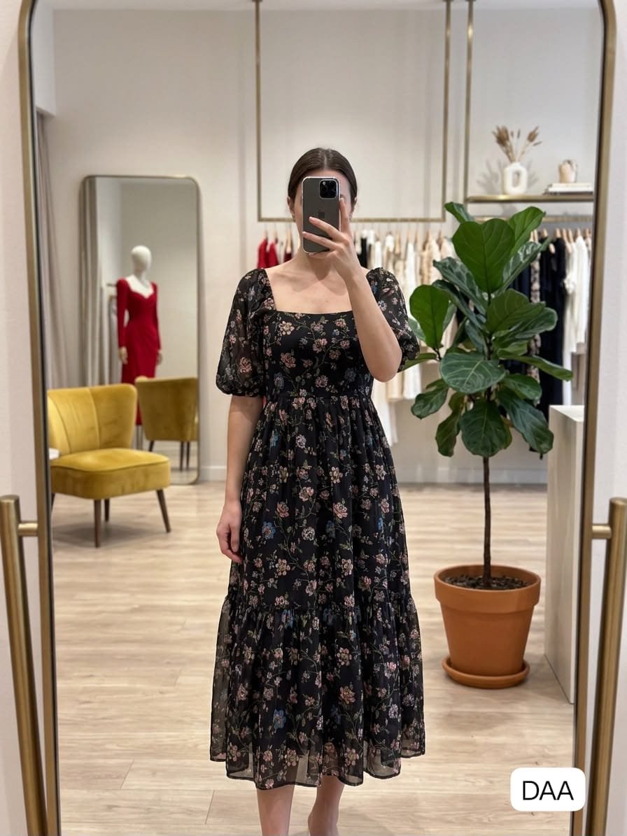 These dresses capture"s a lovely "boho-chic" aesthetic, blending a romantic silhouette with beautiful print A midi-length tea dress with a feminine, flowy silhouette. - Image 3