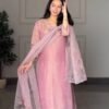 DESIGNER HEAVY NATURAL CREAP EMBROIDERED SEQUENCE WORK WITH FANCY TOP-PENT DUPATTA SET