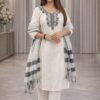 Elegant Khadi Cotton Fabric Calf Length Straight Kurta Set