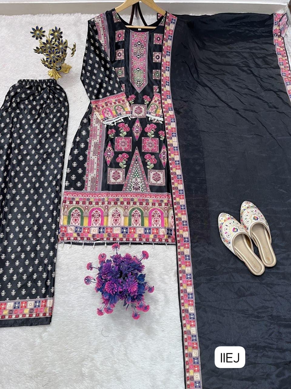DESIGNER WEAR TRENDING TOP WITH PRINTED WORK AND STONE WORK TOP PLAZZO WITH DUPATTA SET - Image 2