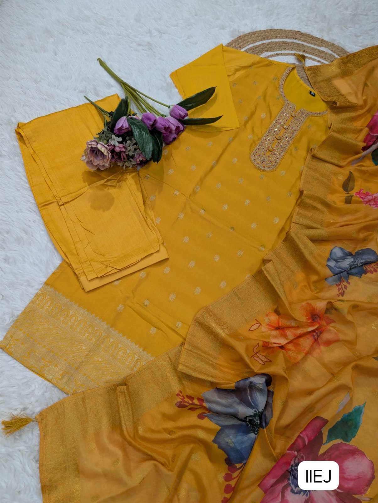WOMEN PURE VISCOSE JACQUARD EMBROIDERED KURTA SETS - Image 2