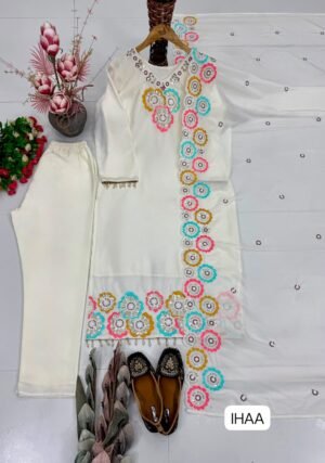 NEW DESIGNER WEAR HEAVY EMBROIDERY SEQUENCE WORK 3 PIS SUIT SET