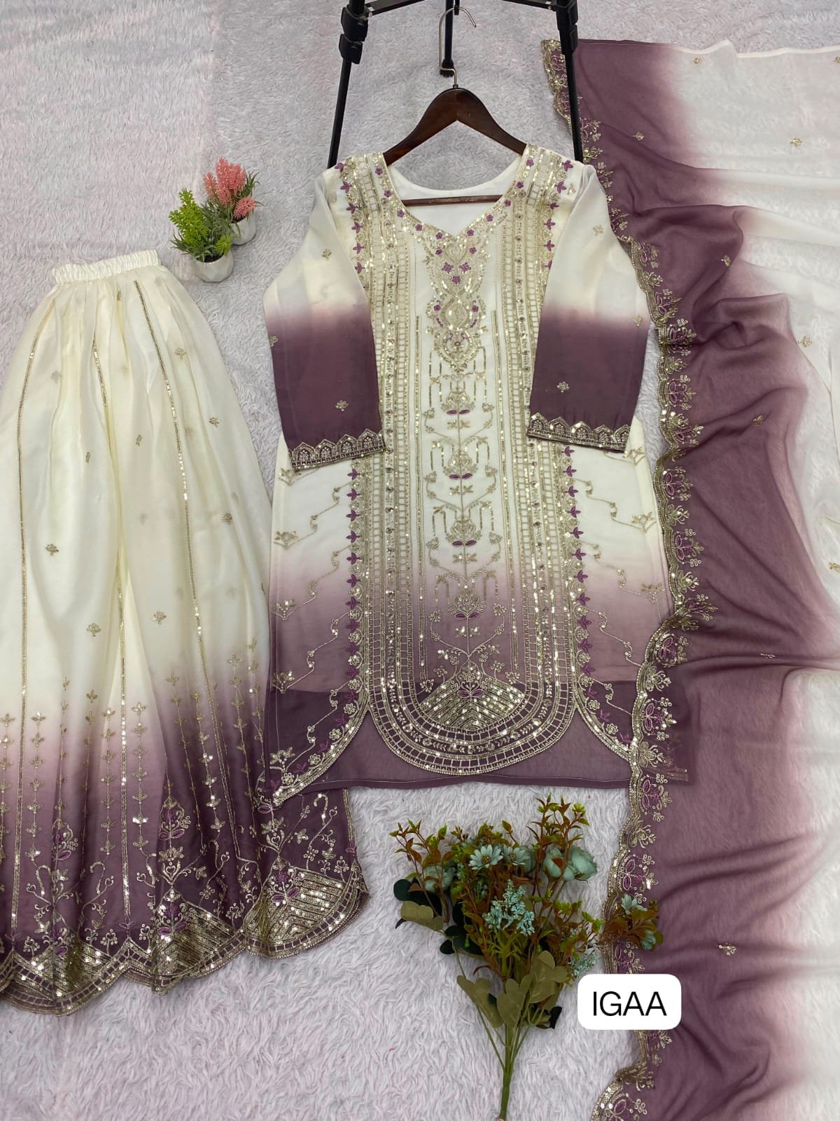 THIS WEDDING SEASON WEAR OUR BEAUTIFUL SEQUENCE EMBROIDERED TOP , PLAZZO WITH DUPATTA