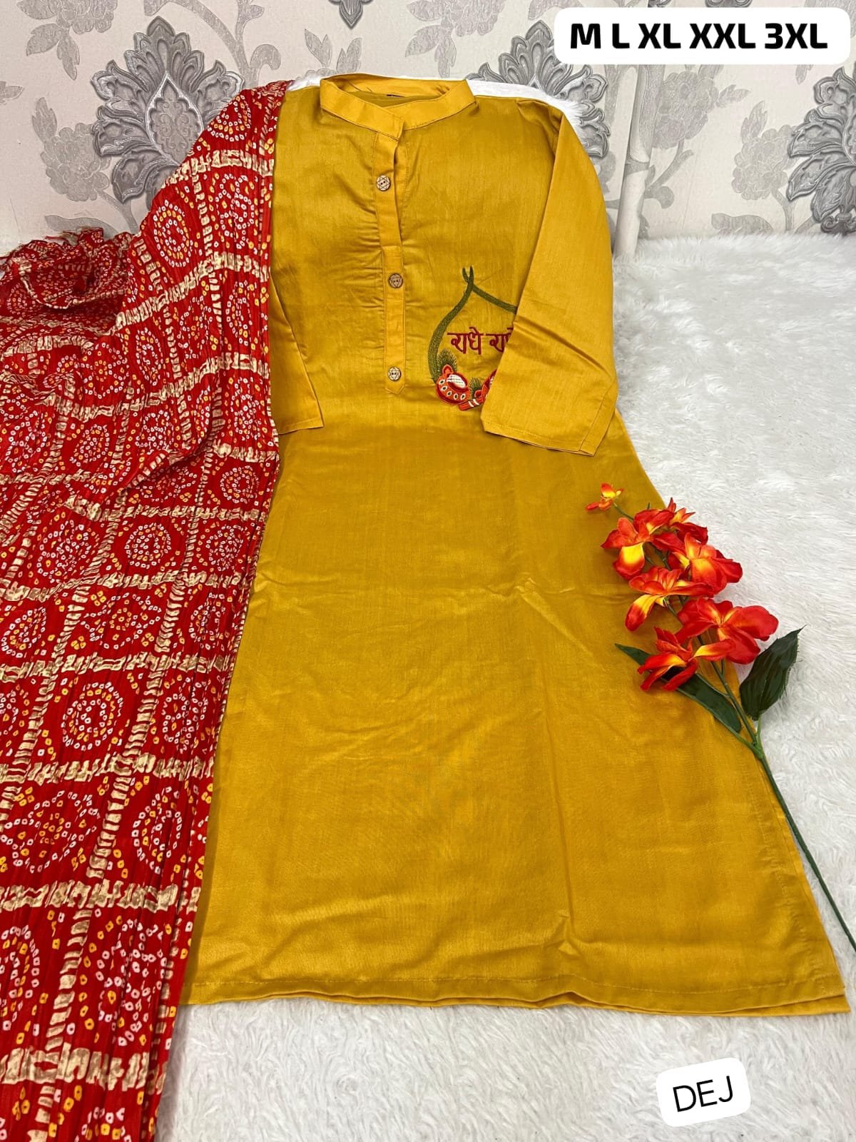 CHANDERI MASLIN KURTI WITH CHINON DUPATTA