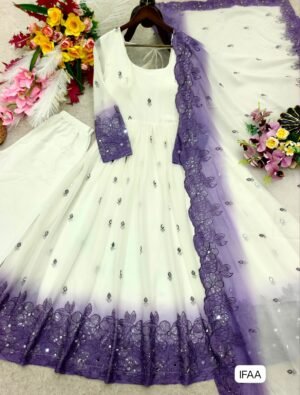 Alternative view of Launching New Design Trending To-Ton Star Georgette Gwon & Pent & dupatta Reddy To Wear Look Designe