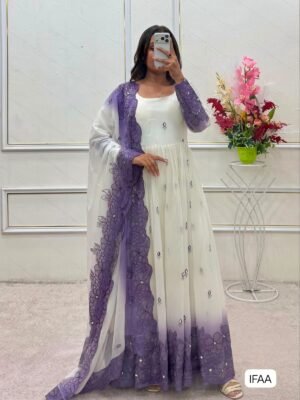 Launching New Design Trending To-Ton Star Georgette Gwon & Pent & dupatta Reddy To Wear Look Designe
