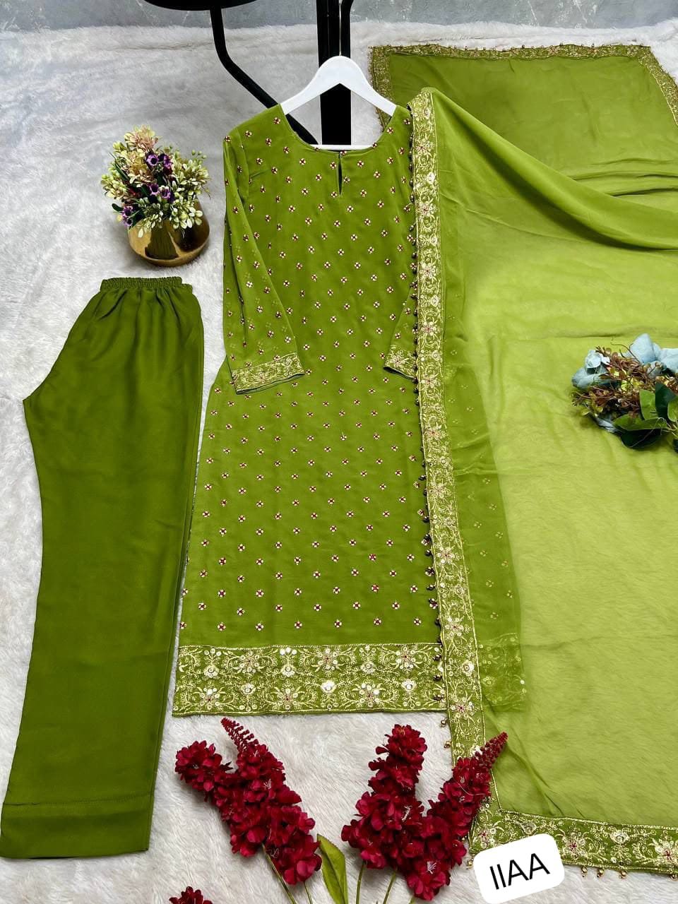 NEW READY TO WEAR COLLECTION 3 PIECE FANCY KURTI WITH BEAUTIFUL BOTTOM AND DUPATTA - Image 2