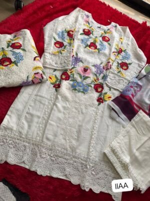 Alternative view of Heavy embroidered cambric cotton beautiful semi stitched suits with beautiful emb.