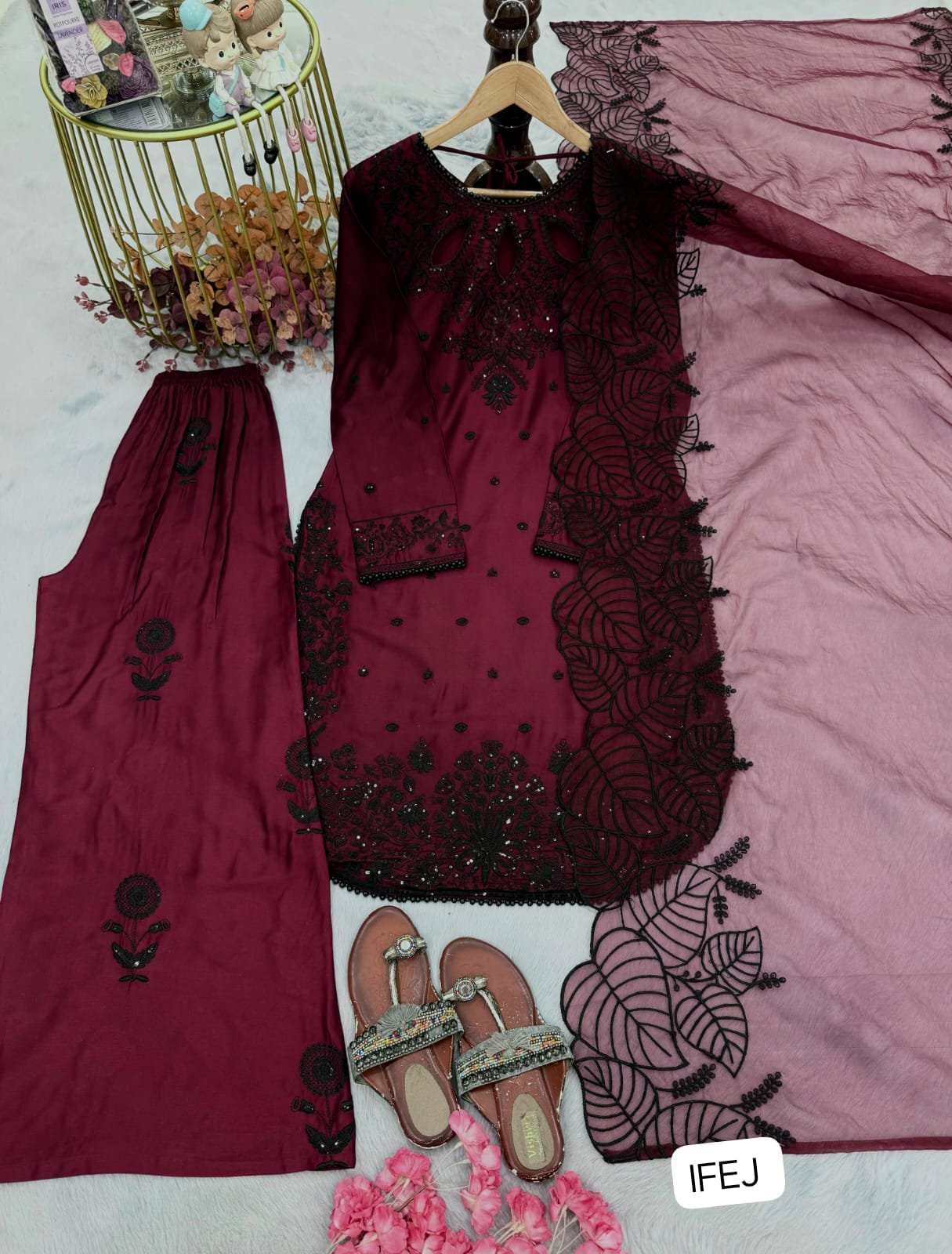Đěsigner Party Wear Look Pur Satin Rayon Top & Palazzo With Dupatta set - Image 4