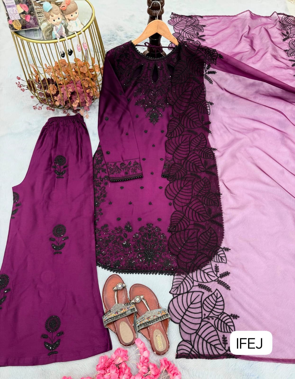 Đěsigner Party Wear Look Pur Satin Rayon Top & Palazzo With Dupatta set - Image 5