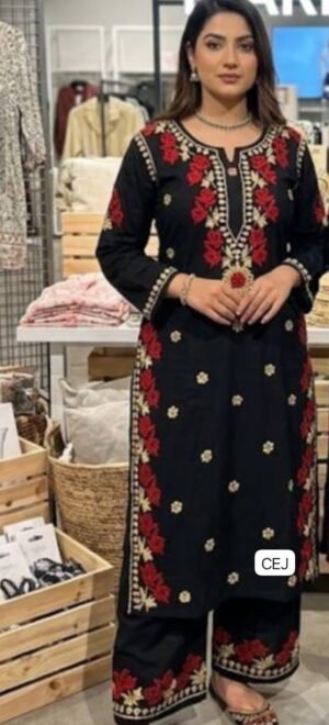 KURTI HEAVY RAYON COTTON FABRIC WID CHICKEN KARI STYLE EMBROIDERY WORK 