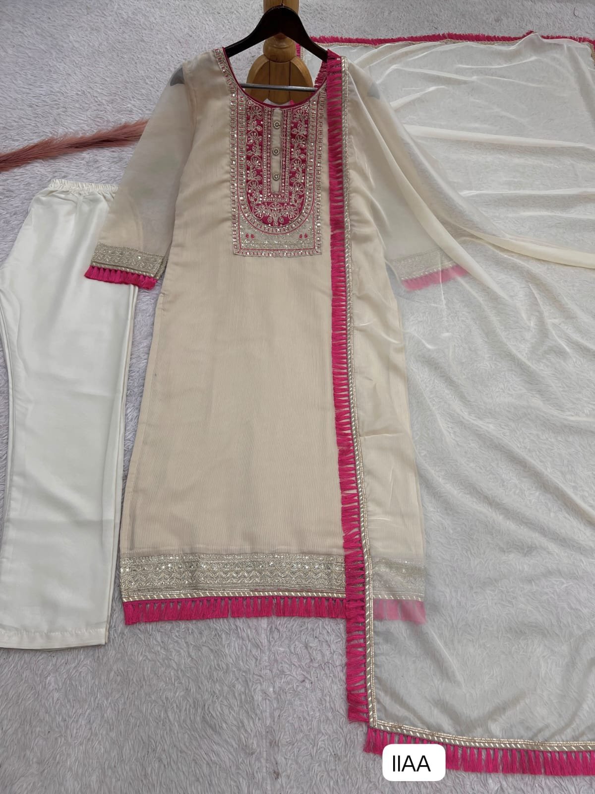 PRESENTING PREIMIUM LINING ORGANZA SUIT WITH EMBROIDERY CODING DORI-SEQUENCE WORKED TOP-BOTTOM AND DUPATTA SET FULLY STITCHED READY TO WARE - Image 2
