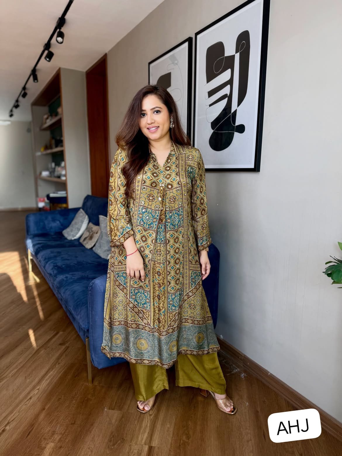 New Arrivals Pure Natural Crape Ajrakh Print Cord Set