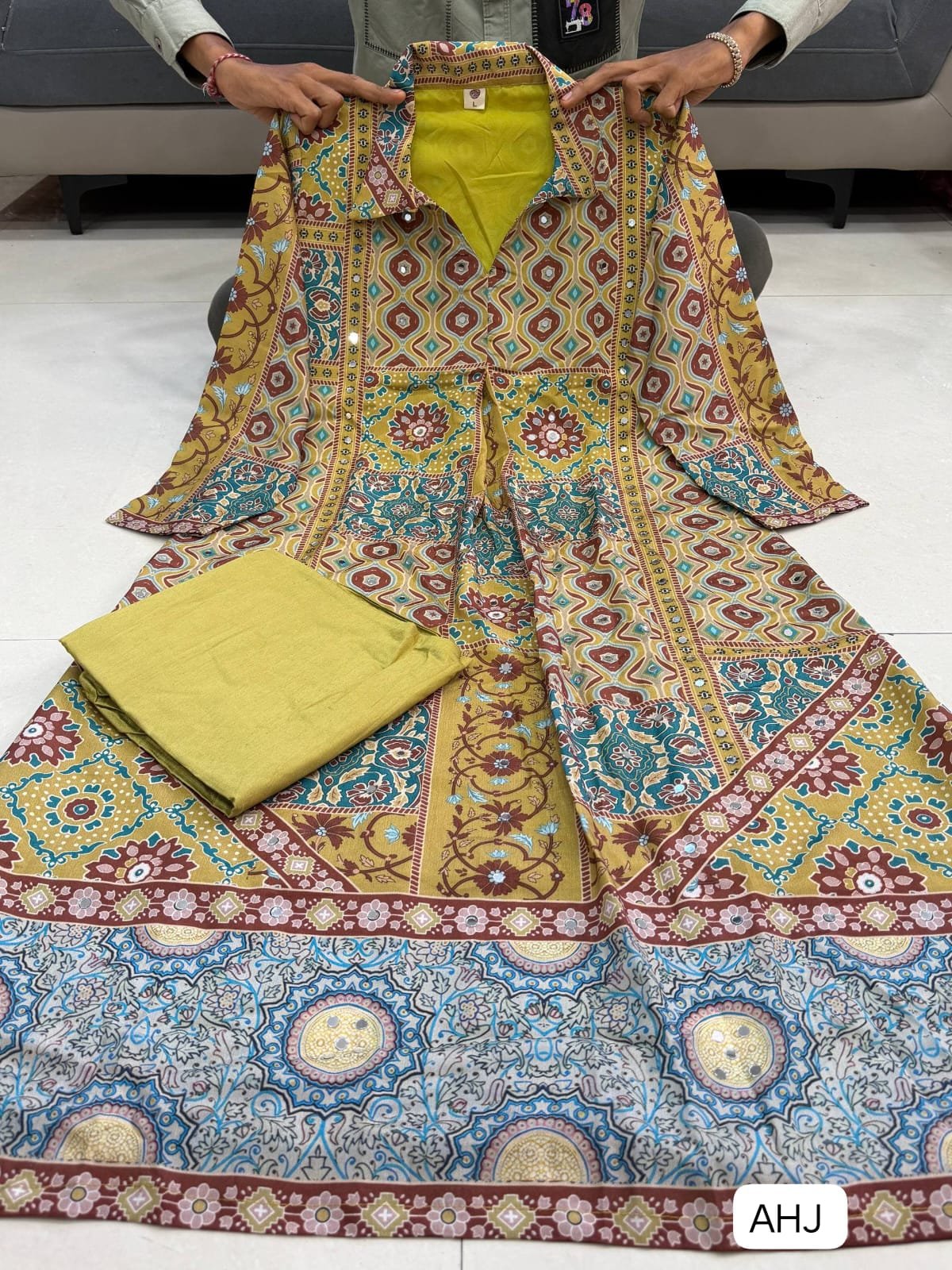 New Arrivals Pure Natural Crape Ajrakh Print Cord Set - Image 2