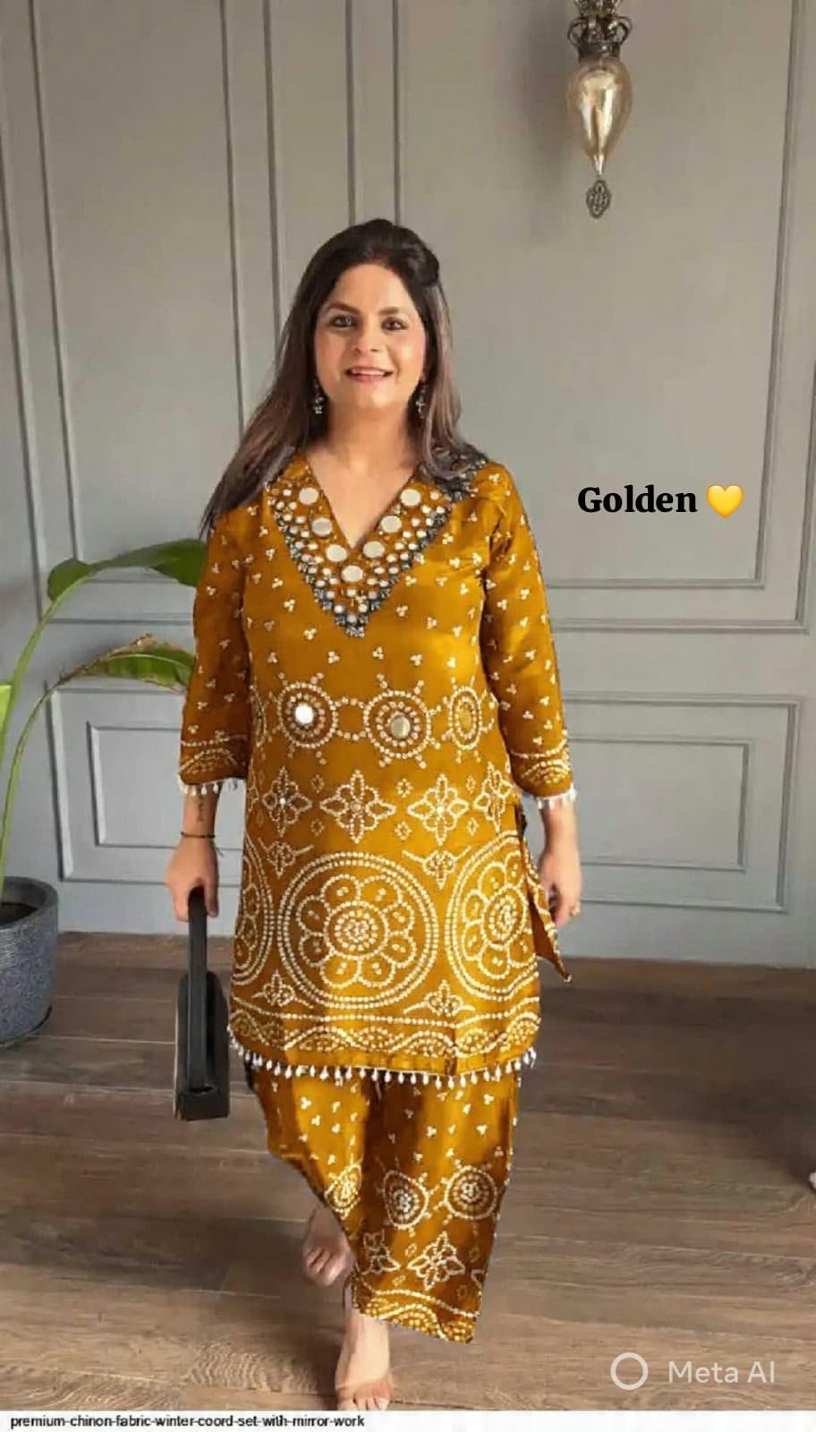 Presenting Beautiful Heavy quality Power loom Crushef Chinon Silk Fabric designer festive wear 2pc Cord-Sets with one with Crape Lining - Image 9