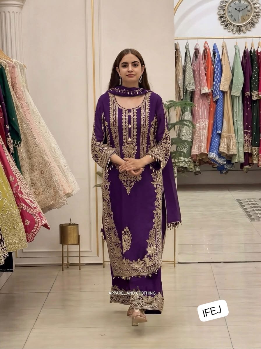 Presenting New Collection In Faux Georgette With Heavy Embroidery Sequence Work Top-Bottom And Dupatta Set Fully Stitched Ready To Wear - Image 3