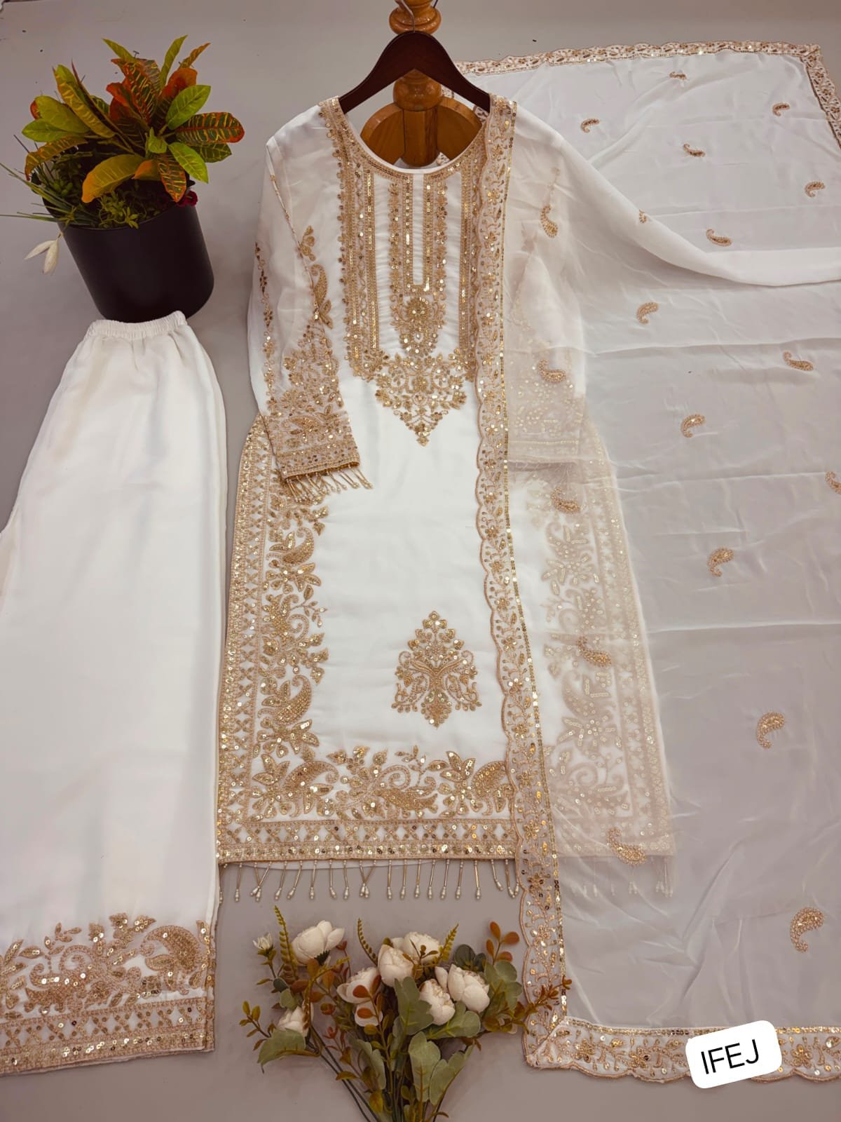 Presenting New Collection In Faux Georgette With Heavy Embroidery Sequence Work Top-Bottom And Dupatta Set Fully Stitched Ready To Wear - Image 2