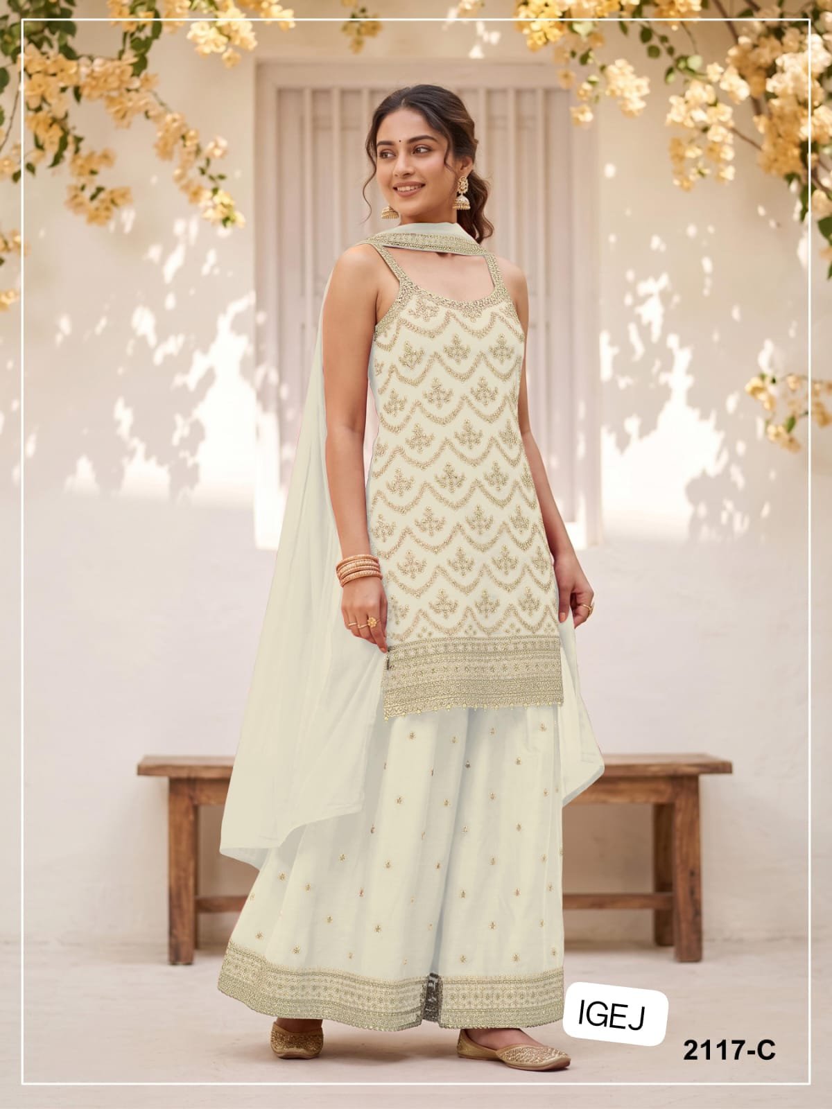 Heavy Chinon with Heavy Embroidered 3mm Sequence & Zari Work - Image 3