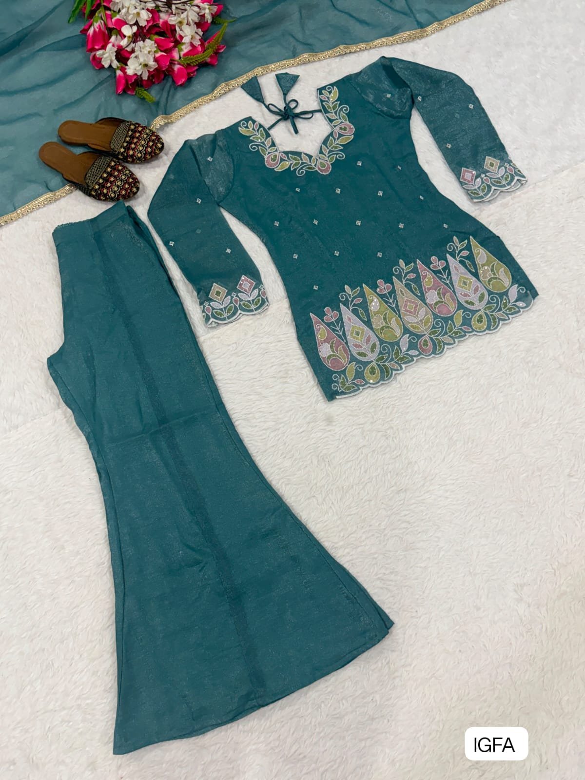 Launching New Designer Party Wear Look Top , Plazzo and Dupatta - Image 2