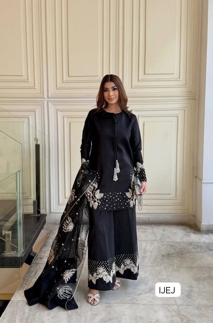 Đěsigner Party Wear Look Pur Natural Crepe Top & Palazzo With Dupatta set - Image 3