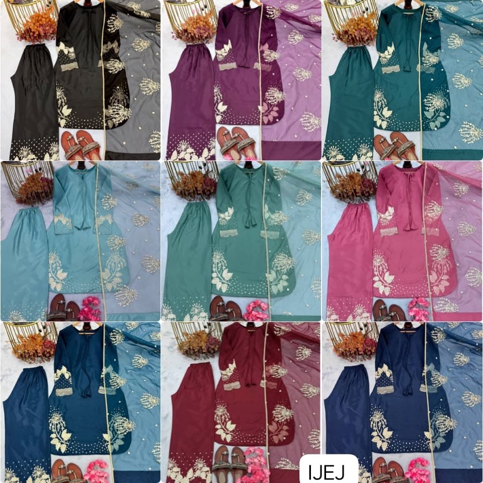 Đěsigner Party Wear Look Pur Natural Crepe Top & Palazzo With Dupatta set - Image 4
