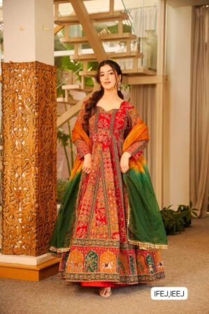 Elegant Chinon Fabric Patola Print Gown