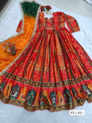 Alternative view of Elegant Chinon Fabric Patola Print Gown