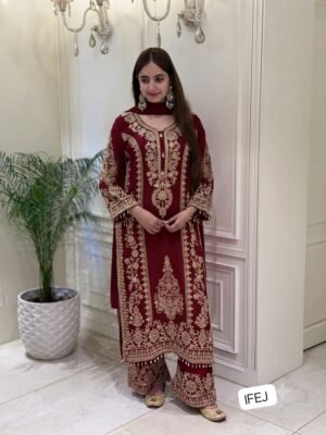 Presenting New Designer Collection In Faux Georgette With Heavy Embroidery Sequence Work Top-Bottom And Dupatta Set Fully Stitched Ready To Wear