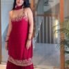 Đěsigner Party Wear Look Pur Heavy Faux Georgette Top Plazzo & Dupatta Set