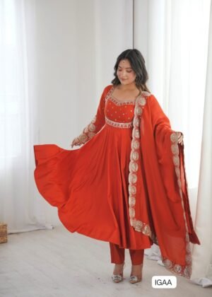 Elegant Embroidered Sequence Designer Anarkali Three Piece Set