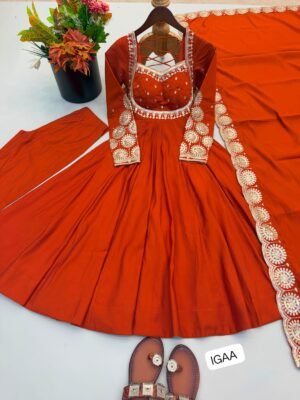 Alternative view of Elegant Embroidered Sequence Designer Anarkali Three Piece Set