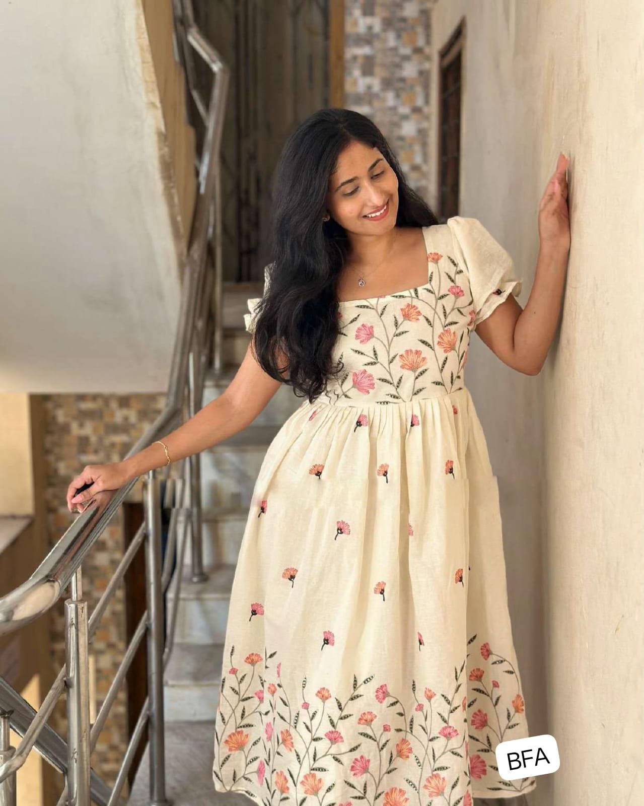 New Launching Mul Cotton gown with elegant embroidery women's super collection with original modelling. Beautiful fully stitched designer gown with attractive sleeves for Festive Season