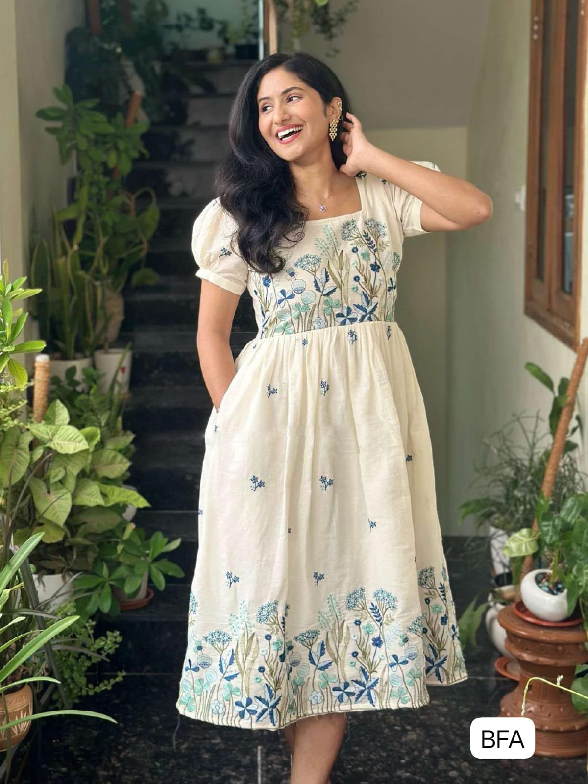 New Launching Mul Cotton gown with elegant embroidery women's super collection with original modelling. Beautiful fully stitched designer gown with attractive sleeves for Festive Season - Image 2