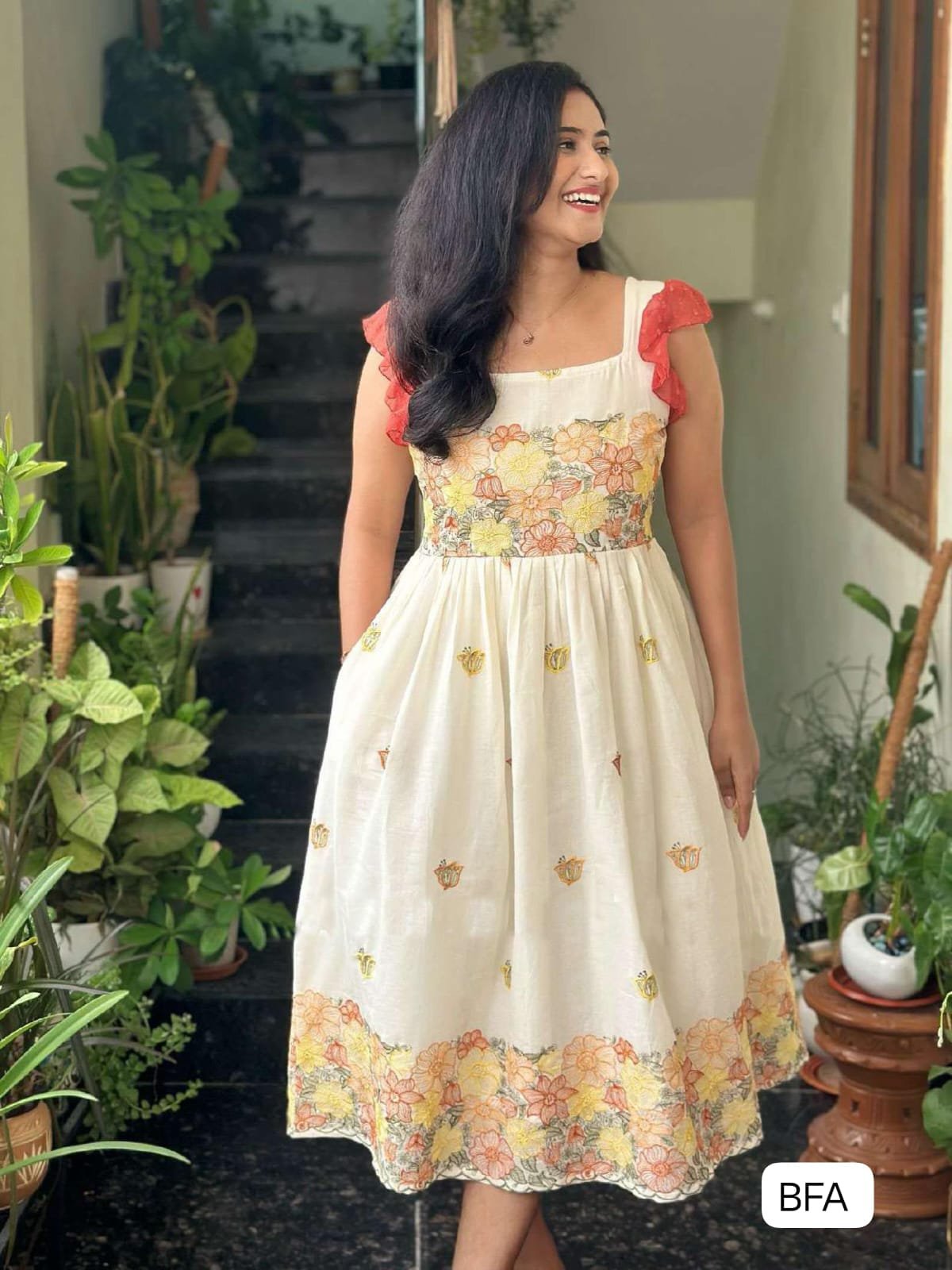 New Launching Mul Cotton gown with elegant embroidery women's super collection with original modelling. Beautiful fully stitched designer gown with attractive sleeves for Festive Season - Image 3